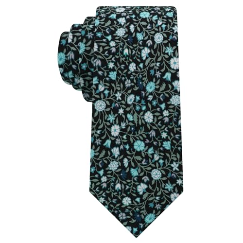 Image of Luckyvestir Ties for Men, Sage Green Cotton Floral Tie 2.76 inch Flower Printed Men's Neckties for Wedding /Groomsmen /Suit /Party