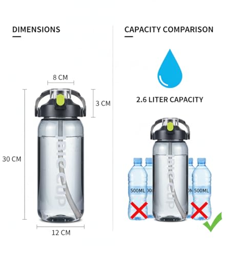 Image of 2 Liter Large Capacity Leakproof Water Bottle, l Capacity BPA-Free Sports Water Bottle for Gym Yoga -
