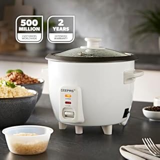 Geepas Rice Cooker, 0.6L | Electric Rice Cooker with Keep Warm Function, Automatic Cooking, Non-Stick Inner Pot | Includes Measuring Cup, Spatula & Glass Lid | 300W, 2 Year Warranty