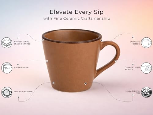 Image of Bodhi House Handcrafted Ceramic Tea Cup Set of 6 Pieces (175 Ml) Stoneware Coffee Mug, Microwave Safe Small Tea Cup, Glossy Finish, Ideal for Daily use, Casual Gatherings and Gifting, Terracotta Brown
