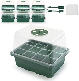Maylai Seed Trays, 6 Pack 72 Cells Seed Trays with Heightened Thicken Lids Adjustable Humidity Window for Greenhouse, Seed Propagator House Garden Plants Green (20 Plant Tags,2 Planting Tools)