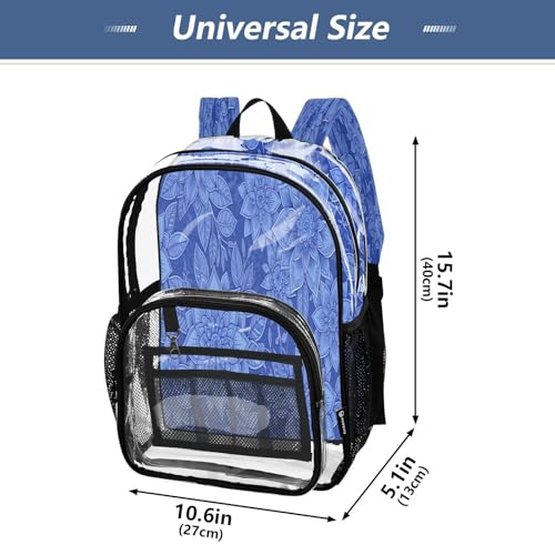 Mochila transparente con múltiples bolsillos resistente y diseño de flores 4