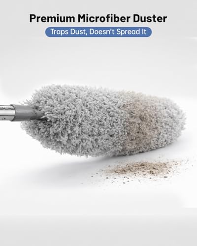 Image of Practical 3 in 1 Dusters Kit for Cleaning, Efficient Duster with Extension Pole, Upgraded High Ceiling Fan Cleaner Duster, Easy Washable Spider Cobweb Brush Duster for Blinds /Wall /Tight Spaces