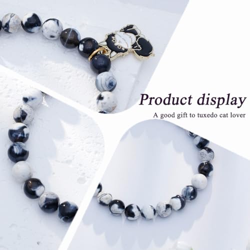 LIUANAN Tuxedo Cat Charm Bracelet for Women Agate Emotional Support Jewelry Gifts for Cat Lovers Pet Owners Cat Moms Her Mom Grandma Daughter Niece Birthday2