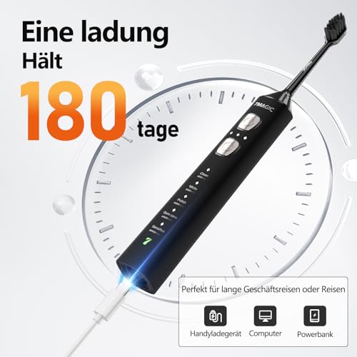 Elektrische Zahnbürste, Schallzahnbürste, Leise Zahnbürste Elektrisch Mit 3 Intensitäten 5 Modi, 40000VPM, IPX7, Zahnbürste Mit 180 Tagen Akkulaufzeit Und Timer, Ritter Schwarz
