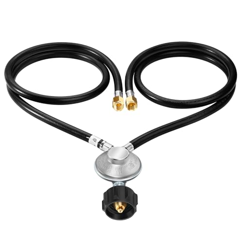 GasSaf 4 Feet Y Splitter Propane Regulator with Hose, 2 Hose Low Pressure Regulator Kit for Most LP Gas Grill, Heater, Camping Stove and Fire Pit Table