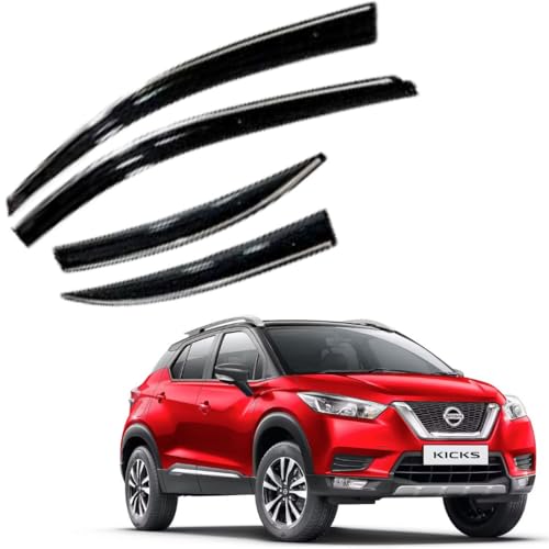 Image of CAR SAAZ Chrome Line Door Visor for Kicks (2019-2023) (Set of 4Pcs) | Rain Guard | Wind Deflector