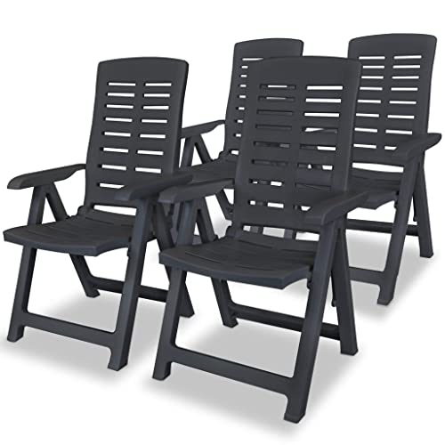 vidaXL 4X Sillas Jardín Reclinables Plástico Gris Asiento Taburete Banquillo