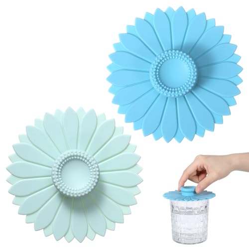 2PCS Sunflower Silicone Coffee Cup Covers, 4.33 Inch Reusable Suction Lids - Multicolored Silicone Lids, Seal & Keep Drinks Warm/Cold, Dishwasher Safe for Coffee & Tea Mugs, 4.33 inches