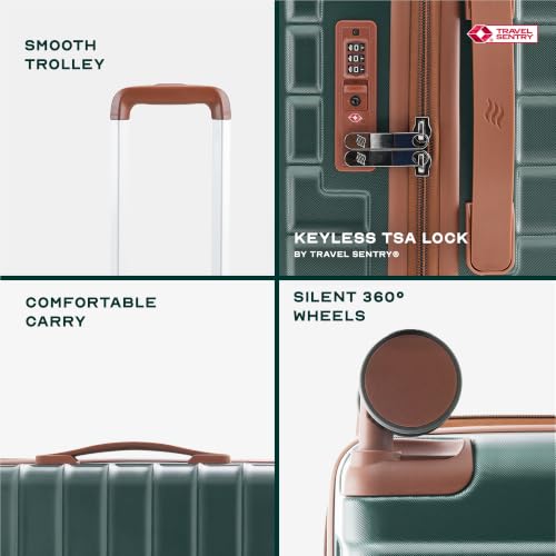 Image of Assembly Odyssey 28 Inch (75cm) Large Check-in Trolley Bag Hard Shell Polycarbonate Suitcase Lightweight with TSA Lock 8 Spinner Wheels Green