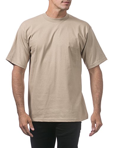 Pro Club Men's 3-Pack Heavyweight Cotton Short Sleeve Crew Neck T-Shirt, Khaki, Large