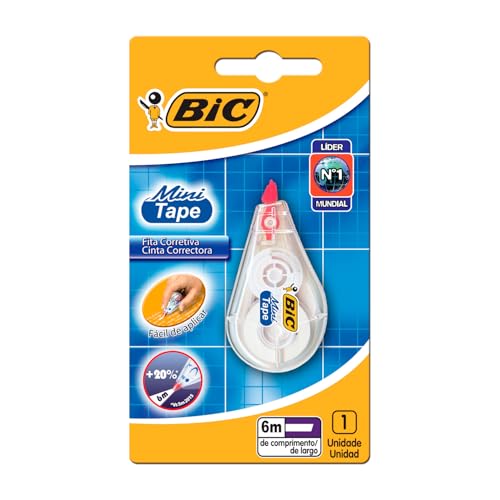 Corretivo em Fita Mini Tape BIC, Fita de 6 Metros, 1 Unidade, 929987, Compacto, Correção Instantanea