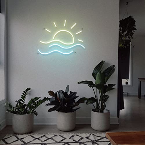 Image of LED Decorative Lights USB Mountains Sunrise Sunset Led Neon Signs Home Decoration Wall Art Holiday Gift Brightness Adjustable 15.7''x15''