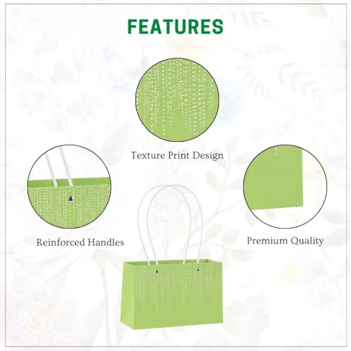 Image of Oasis Pack of 10 Grass Green Texture Print Flower Hamper Bags | Premium Floral Packaging Bags for Rakhi Gift Hampers, Flower Bouquets, Wedding, Return Gifts, Decorative Presentation & Florist Supplies
