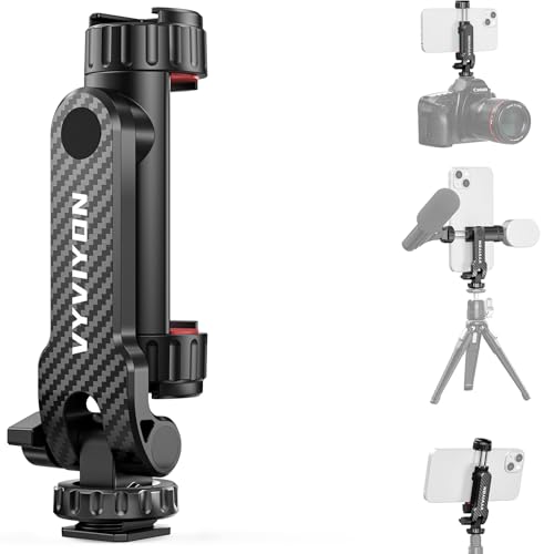VYVIYON Cell Phone Tripod Mount, Tripod Phone Holder with 1/4 Screw 2 Cold Shoes, 360°Rotates 180°Tilts Adjustable Camera Hot Shoe Phone Mount for iPhone,Samsung, Selfie Stick, Camera Stand