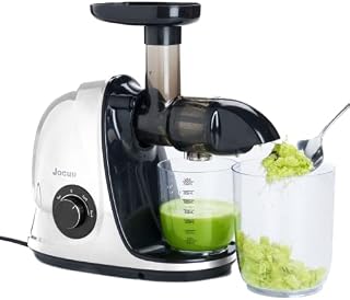 Jocuu Slow Masticating Juicer with Soft/Hard Modes Easy to Clean Quiet Motor & Reverse Function Cold Press Juicer for Fruit and Vegetable, 90% Juice Yield, with Brush & Recipes (White)