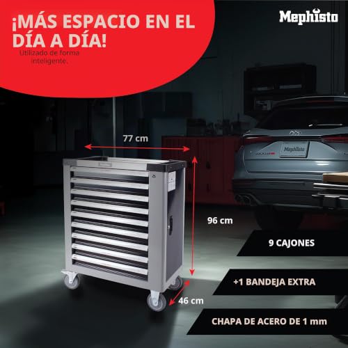 Miniatura 2 de Mephisto Carro De Herramientas Carrito Auxiliar Con Ruedas Con 9 Cajones, De Los Cuales 9 Cajones Con Herramientas Como Llaves Inglesas, Llaves De Anillo, Etc. En Insertos