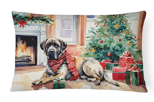 Caroline's Treasures DAC2703PW1216 Mastiff Cozy Christmas Throw Pillow Machine Washable, Indoor Outdoor Decorative Pillow for Couch, Bed or Patio, 12HX16W