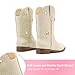 Parrosoo Girls Cowboy Boots Cowgirl Toddler Western Boots Size 10 Little Girls Sparkly Star Wide Boot Low Heels Cow Girl Riding Shoes West Fashion Birthday Party (8901 Ivory 10)