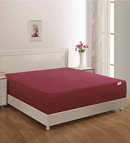 Image of Springtek 100% Waterproof Mattress Protector | Premium Cotton Mattress Bed Cover | Breathable and Non-Allergenic Ultra Soft Fitted Bed Protector | 84x72 Inch, King, Maroon