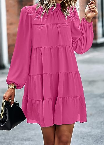 Image of KIRUNDO Women's 2026 Fall Long Sleeve Baby Doll Dresses | Ruffle Mock Neck, Tiered Flowy Swing, Mini Shift Dress, Loose Fit, Wedding Guest, Baby Shower, Summer, Autumn Winter Clothing