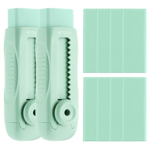 Image of M&G 8+2 Pack Rubber Erasers Sliding Retractable Eraser, Soft Cute Erasers Push Pull Large Pencil Eraser with Plastic Sleeve 8 Refill Eraser for Students Kids, School Office Home Supplies (Green)