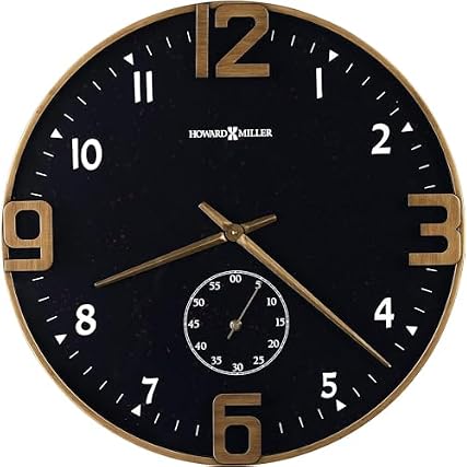 Howard Miller Homedale Wall Clock II, Charcoal Finish & Metal Construction, White & Brass Finished Arabic Howard Miller Homedale Wall Clock II, Charcoal Finish & Metal Construction, White & Brass Finished