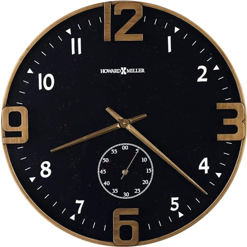 Howard Miller Homedale Wall Clock II, Charcoal Finish & Metal Construction, White & Brass-Finished Arabic Numerals, Aged Black Dial, Battery-Operated Quartz Movement, Metal Wall Clock