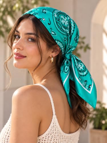 Image of Ravaiyaa - Attitude is everything Women Printed Silk Bandana 21 x 21 Inch Square Headband & Hair Wrap, Soft & Versatile | Fashion Neck Wrap
