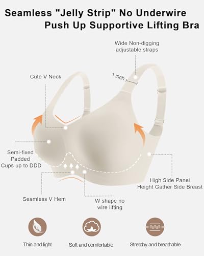 Image of HORISUN Seamless Bras Full Coverage Wireless Push Up Bra for Women No Underwire Comfort V Neck Bralettes with Support