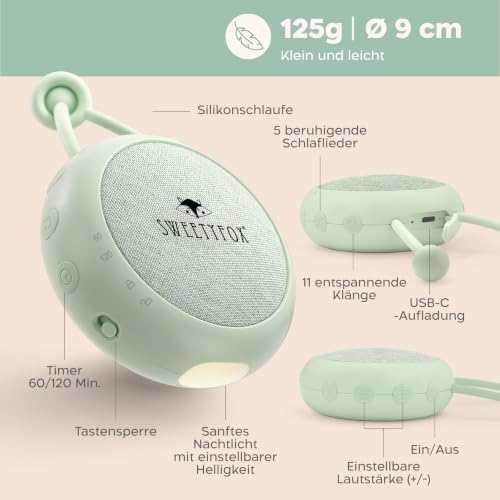 Sweety Fox White Noise Machine, Einschlafhilfe Kinder, Nachtlicht, Grün – Ansicht 3