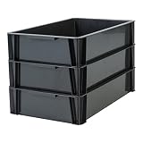 Iris Ohyama, Lot de 3 bacs de rangement, 18 L, empilable, poignées ergonomiques, garage - Stacking Box STB-L - Noir