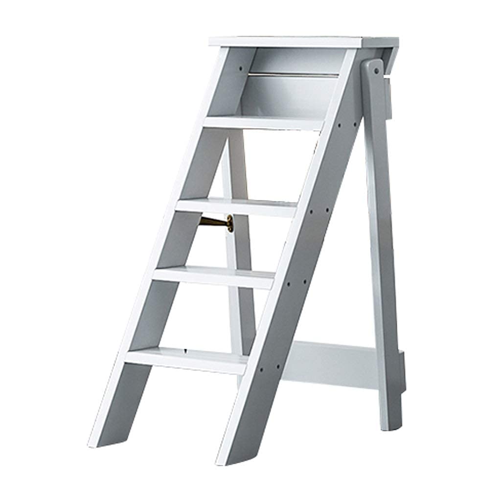 Échelle tabouret bois 5 marches escabeau pliant blanc pour la maison