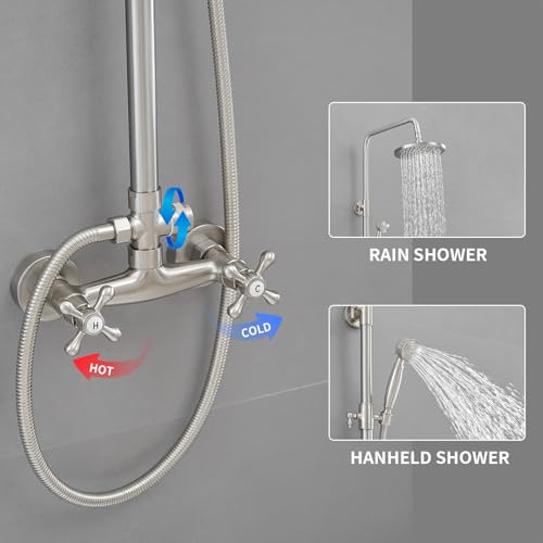 Outdoor Shower Kit Bathroom Shower Feature Brushed Nickel | Alta Presión, Montaje en Pared, Modos de Spray Dual, Resistente al Óxido, Ahorra Espacio miniatura 4