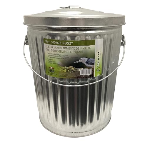 Heath Outdoor Products SS-10 10 Pound Galvanized Metal Multi-Purpose Bird Seed, Suet, Feed Container and Dog Poop, 1-Pack, Galvanized Steel