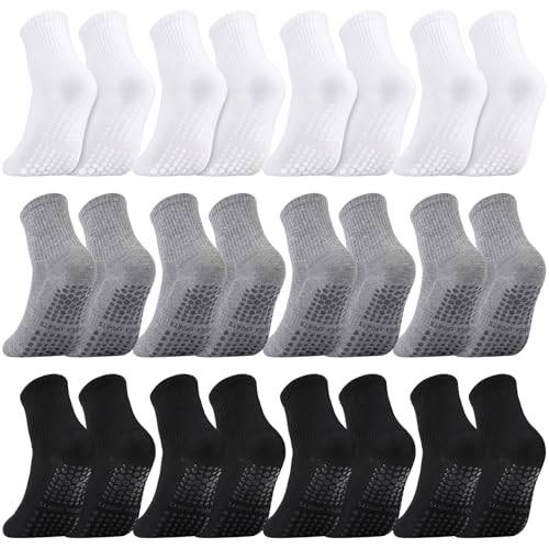Image of Liitrsh 12 Pairs Pilates Socks with Grips for Women Non Slip Yoga Crew Socks for Dance, Barre, Hospital, Workout