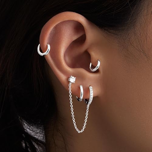 Image of Small Gold Huggie Hoop Earrings Set for Women Men Hypoallergenic 14K Plated Stack Cartilage Earrings, Sterling Silver Multiple Piercing Lightweight Mini Thin Cute Dainty Trendy Jewelry Gifts for Women