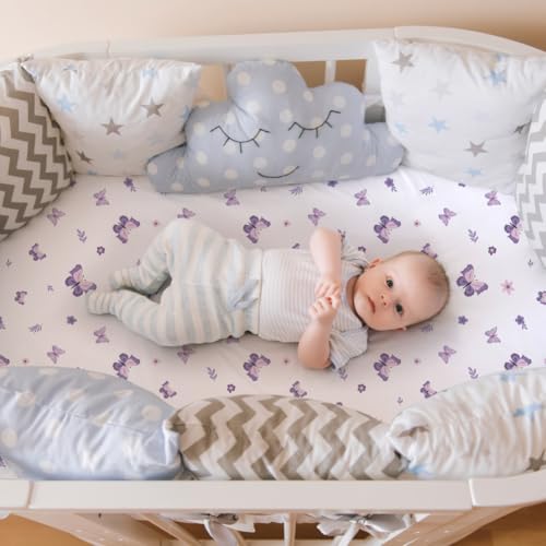 Image of 4 Pack Butterfly Baby Crib Sheets for Baby Girls Purple Crib Fitted Sheets for Standard Size Crib and Toddler Mattress Soft and Breathable (Bassinet)