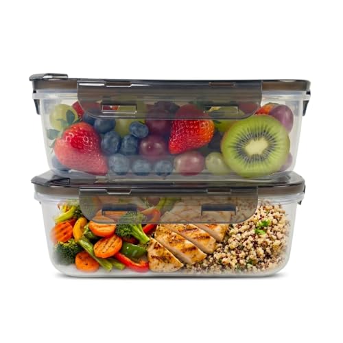 Clutterix BPA-Free Plastic Airtight Food Storage Containers with Vented Lids, 2-Pack (5.9 Cups Each) for Meal Prep and Leftovers