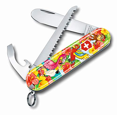 Victorinox Schweizer Taschenmesser, My First Victorinox Tier-Edition, Multitool, Swiss Army Knife mit 9 Funktionen, Klinge ohne Spitz, Schraubendreher