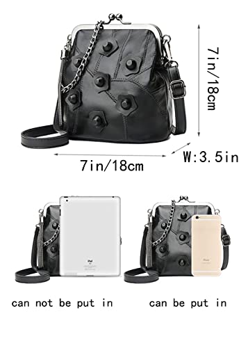 Women Rivet Purses Satchel Kiss-lock Vintage Chain Shoulder Bag Clutch Wallet Handbag with Tassel Pendant3