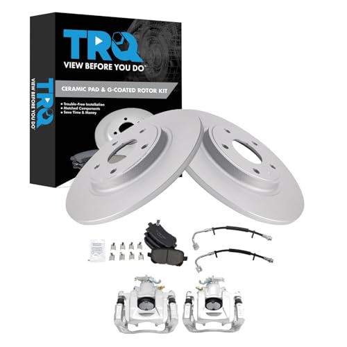 Image of TRQ Rear Brake Pad and Rotor Set Ceramic Coated Rotors Calipers Compatible with 2012 Volkswagen Routan