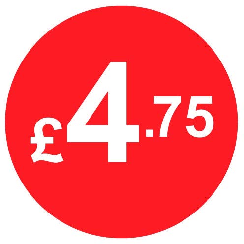 £ Red Price Stickers - 20mm, £4.75, 10000