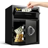 Marcree 2.6 Cub Safe for Business, Quick Place Drop Safe with Drop Slot for Home, Digital Money Depository Safes Box with Alarm & Mute System for Cash Money, Anti-theft Home Safe with LED Light