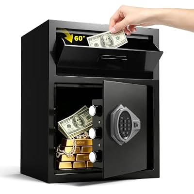 Marcree 2.6 Cub Safe for Business, Quick Place Drop Safe with Drop Slot for Home, Digital Money Depository Safes Box with Alarm & Mute System for Cash Money, Anti-theft Home Safe with LED Light