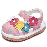 Skeblo Toddler Girls Squeaky Shoes Flower Punch Baby Mary Jane Flats Sandals (Removable Squeakers)