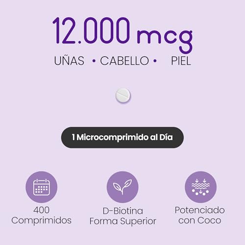 Biotina Para el Cabello, Piel y Uñas Ultra Fuerte 12.000 µg Pastillas | Suministro para 1 Año | Biotina con Coco Anticaida y Crecimiento Cabello Mujer | B7 Vitaminas Para el Pelo | VitaBright Biotin - imagen 2