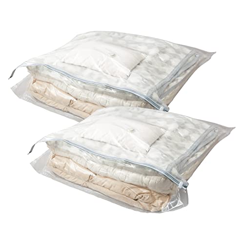 コモライフ マチ付ふとん用圧縮袋 2枚組 Lサイズ 【収納目安:ダブル布団1枚、毛布1枚、枕1個】 布団圧縮袋 ふとん圧縮袋 布団 圧縮袋 ふとん 布団収納袋 収納袋 収納 マチ付き 掃除機 手押し 両用バルブ 大容量 色付きファスナー マチ側にファスナー