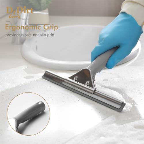Image of DrDirt 14-Inch Window Squeegee with Stainless Steel Frame and Rubber Blade | Replaceable rubber blade for windows, mirrors and shower glass; ergonomic non-slip handle provides a comfortable grip.