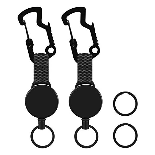 2 Pack Retractable Key Chain Heavy Duty Badge Holder Reel with Multitool Carabiner Belt Clip and Key Ring for Key Holder, Steel Wire Cord Up to 23.5 inch